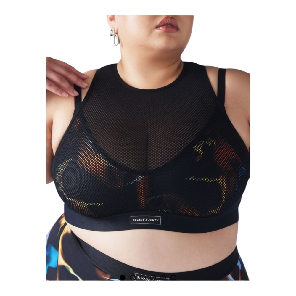 Savage X Fenty Womens Black Mesh Layered Pinup Sports Bra 2X Flame Athleisure